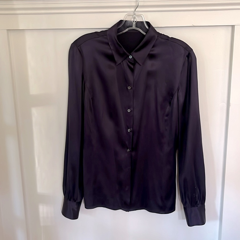 Ann Taylor Button Down Amethyst Silk Blouse Size 4